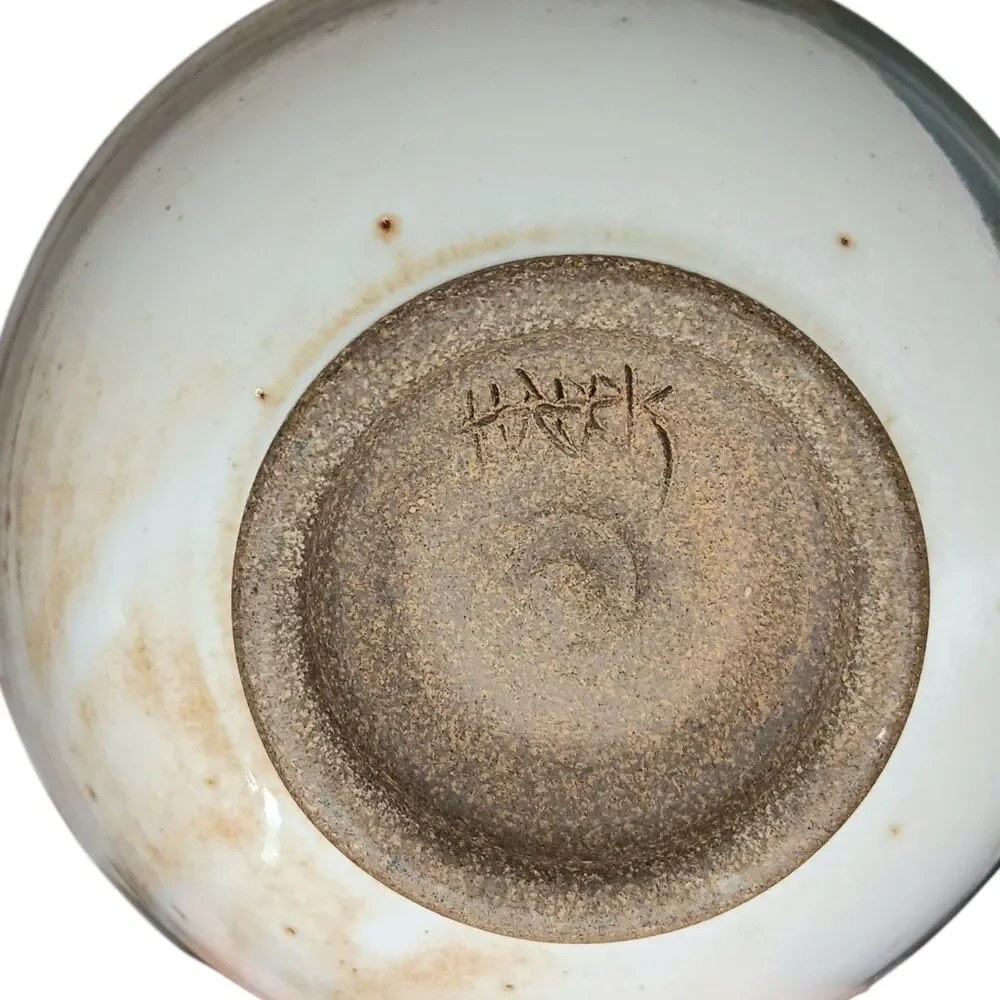 Studio Pottery Bowl Cream Green Blue Tan Signed Harris Ramen Rice Noodle Bowl